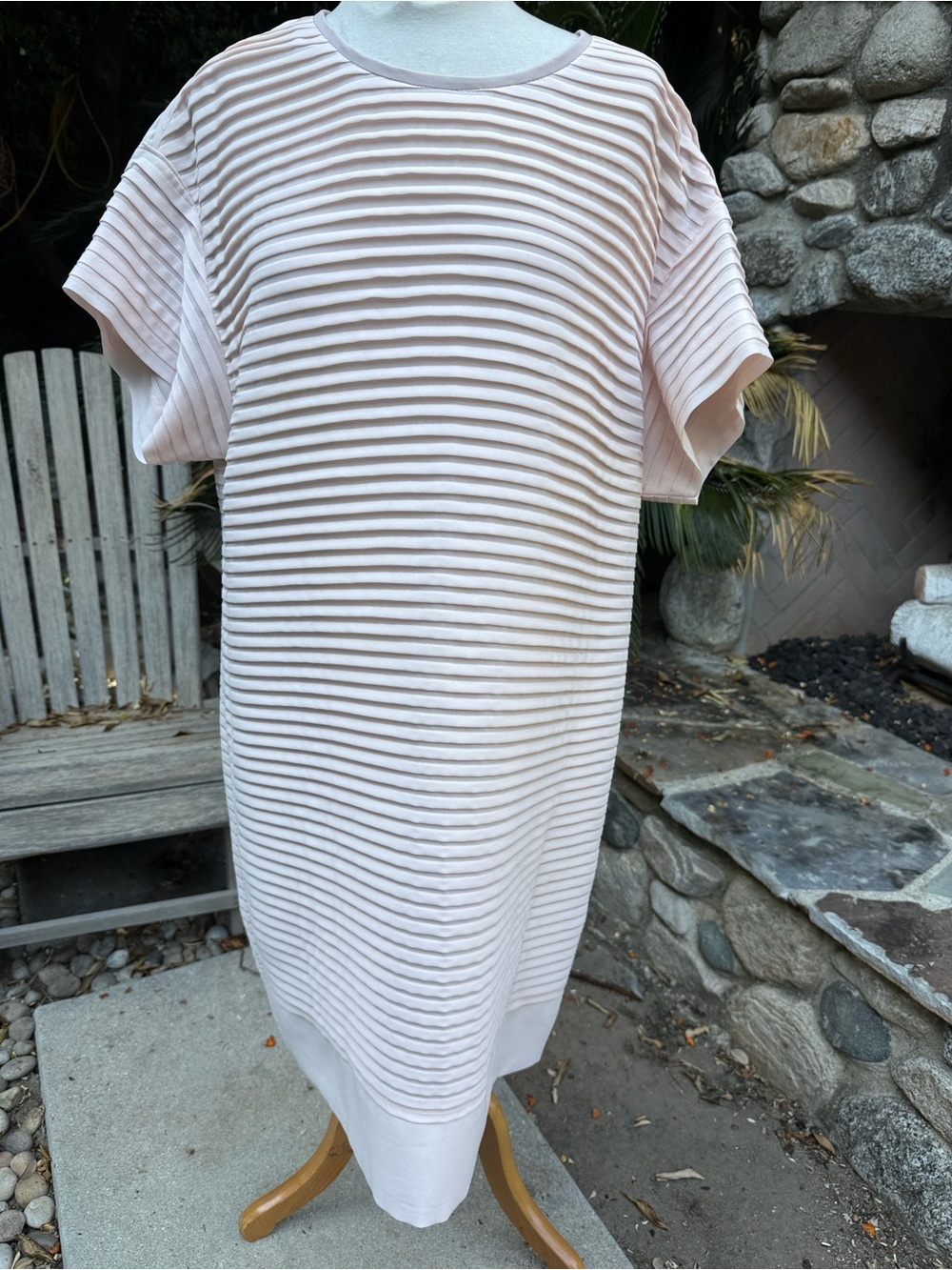 J. Crew Pleated Chiffon T-shirt Dress in Soft Blush